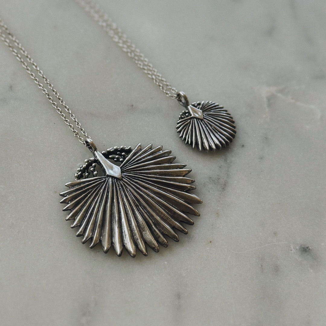 Small and Large Palmetto Leaf Necklace in Sterling Silver