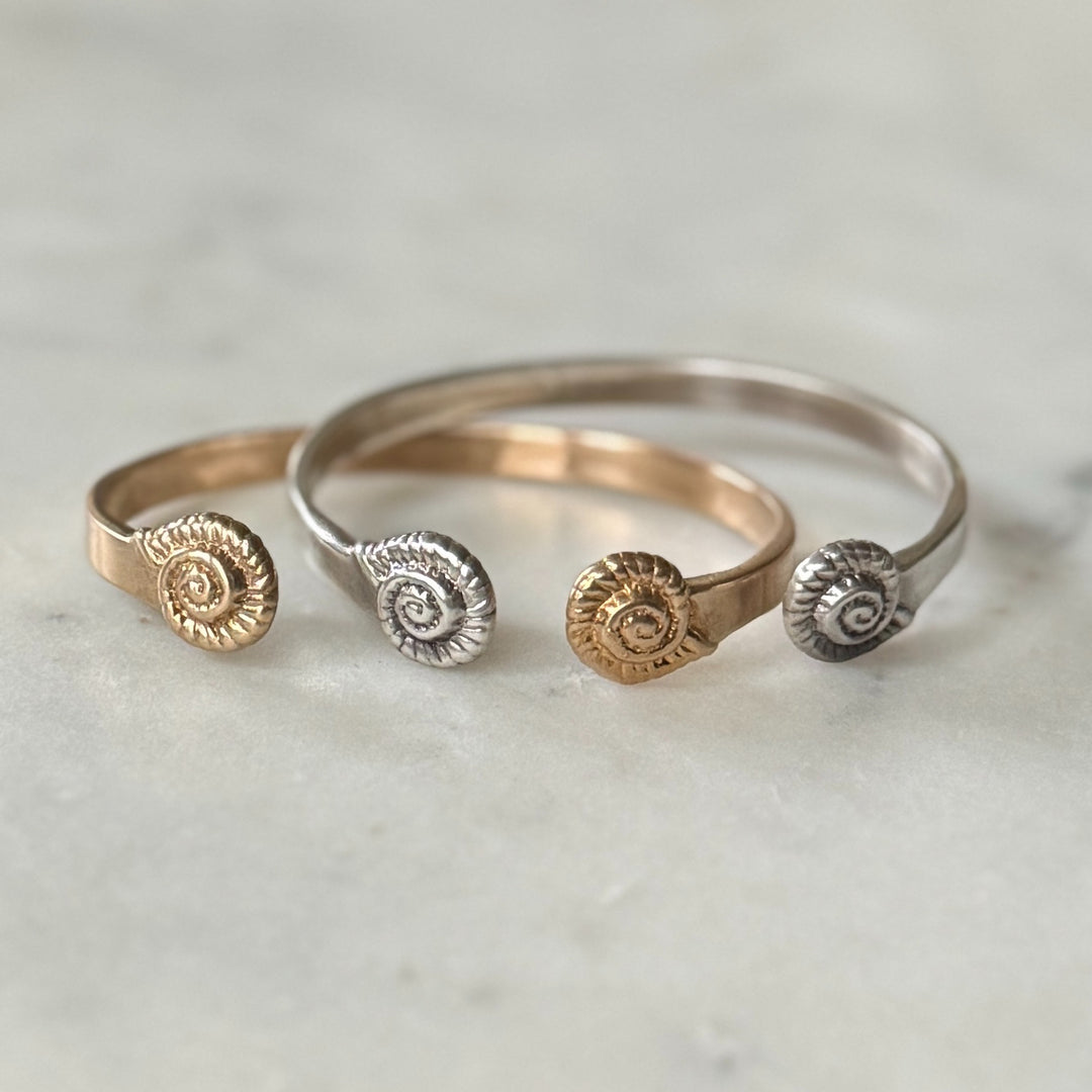 Bronze and Sterling Silver Bracelets with Spiral Snail Shell Design