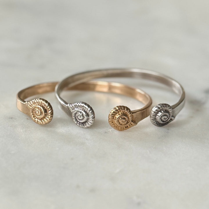 Bronze and Sterling Silver Bracelets with Spiral Snail Shell Design