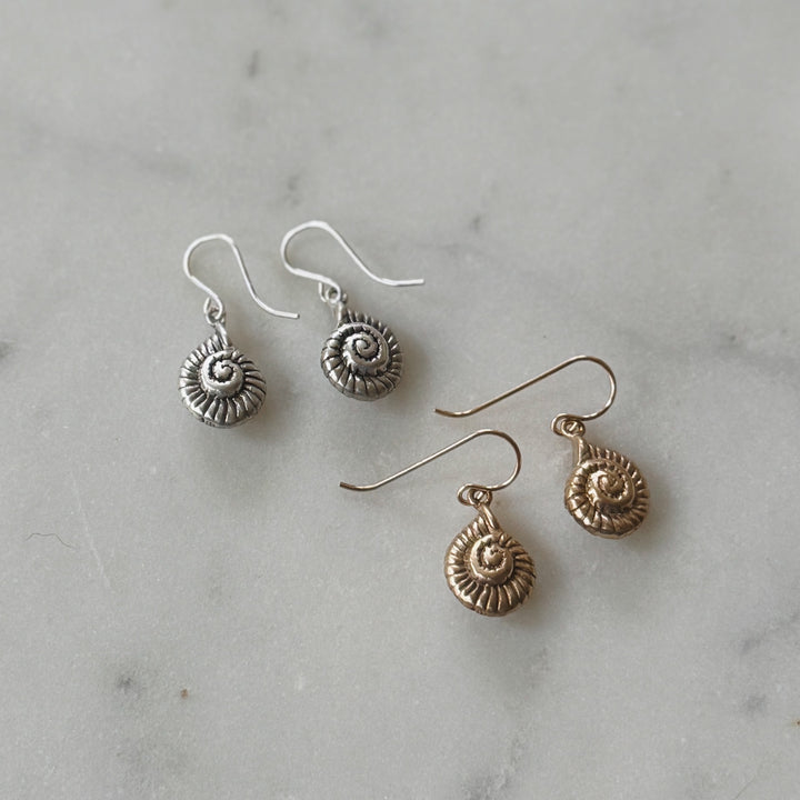 Pairs of Sterling Silver and Bronze Spiral Snail Shell Earrings