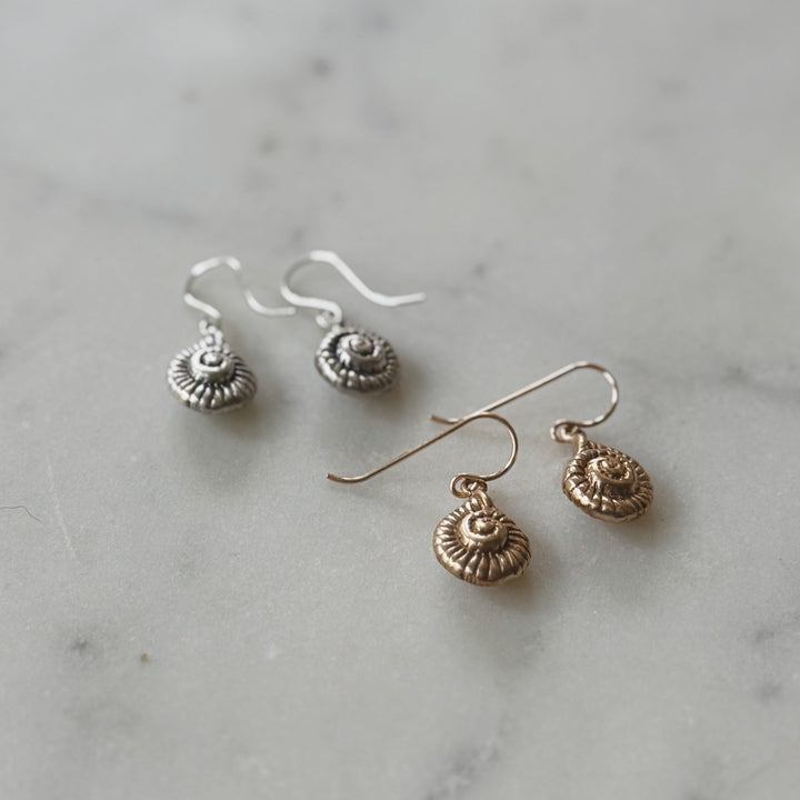 Pairs of Sterling Silver and Bronze Spiral Snail Shell Earrings