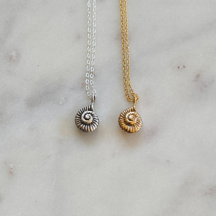 Sterling Silver and Bronze Snail Shell Necklaces