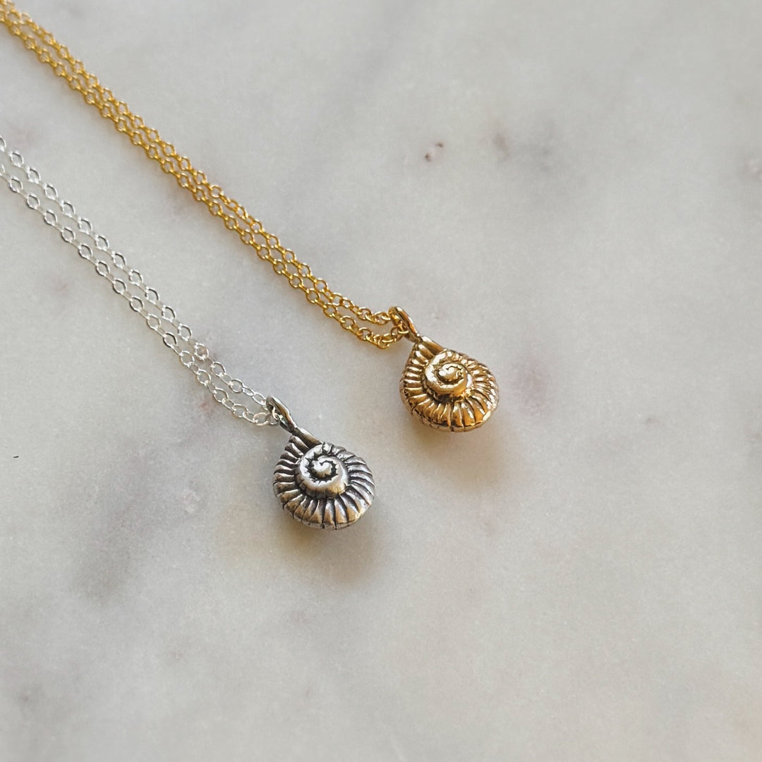 Sterling Silver and Bronze Snail Shell Necklaces