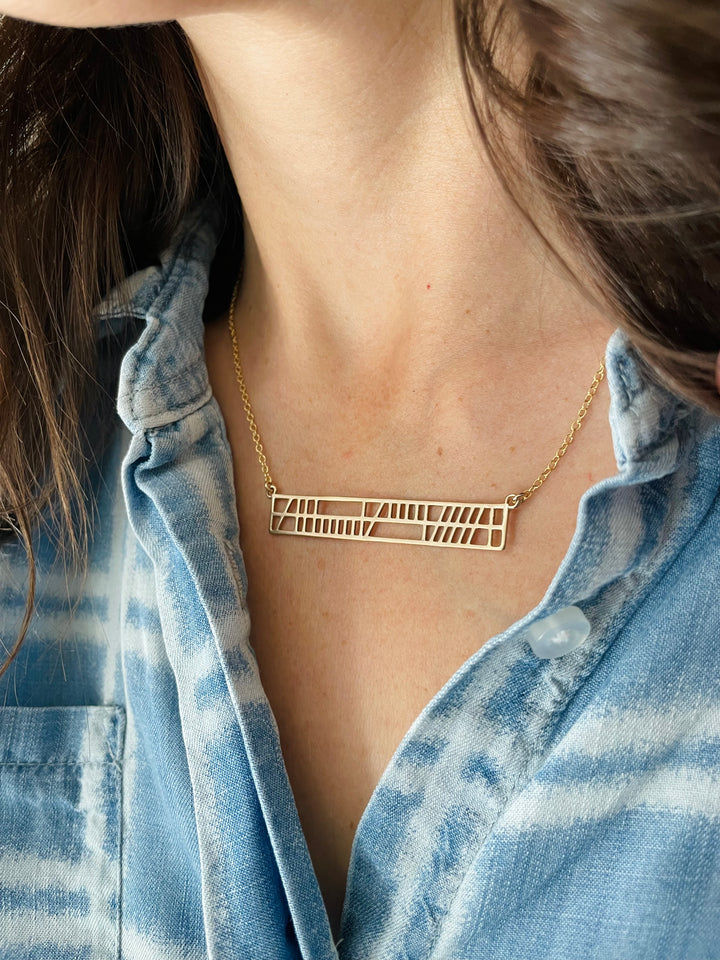 Woman Wearing Handcrafted Soul Friend Bar Necklace