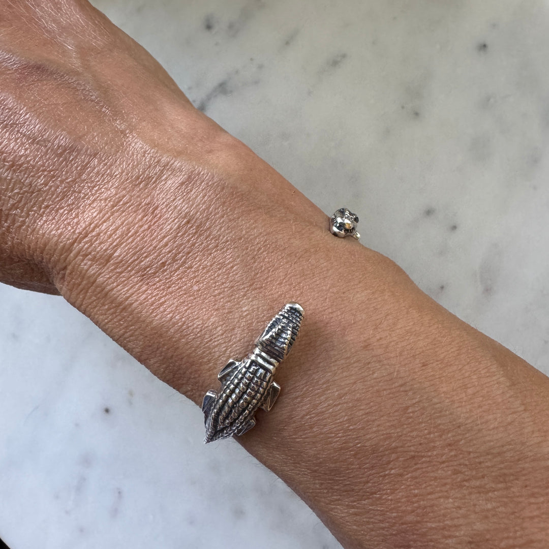 MIMOSA Handcrafted Louisiana Alligator Bracelet in Sterling Silver