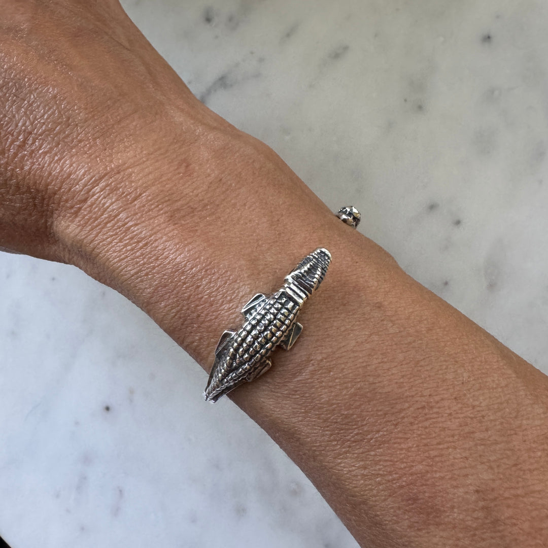 MIMOSA Handcrafted Louisiana Alligator Bracelet in Sterling Silver