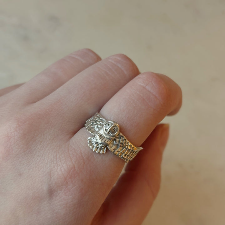 Sterling Silver Owl Ring from MIMOSA Handcrafted