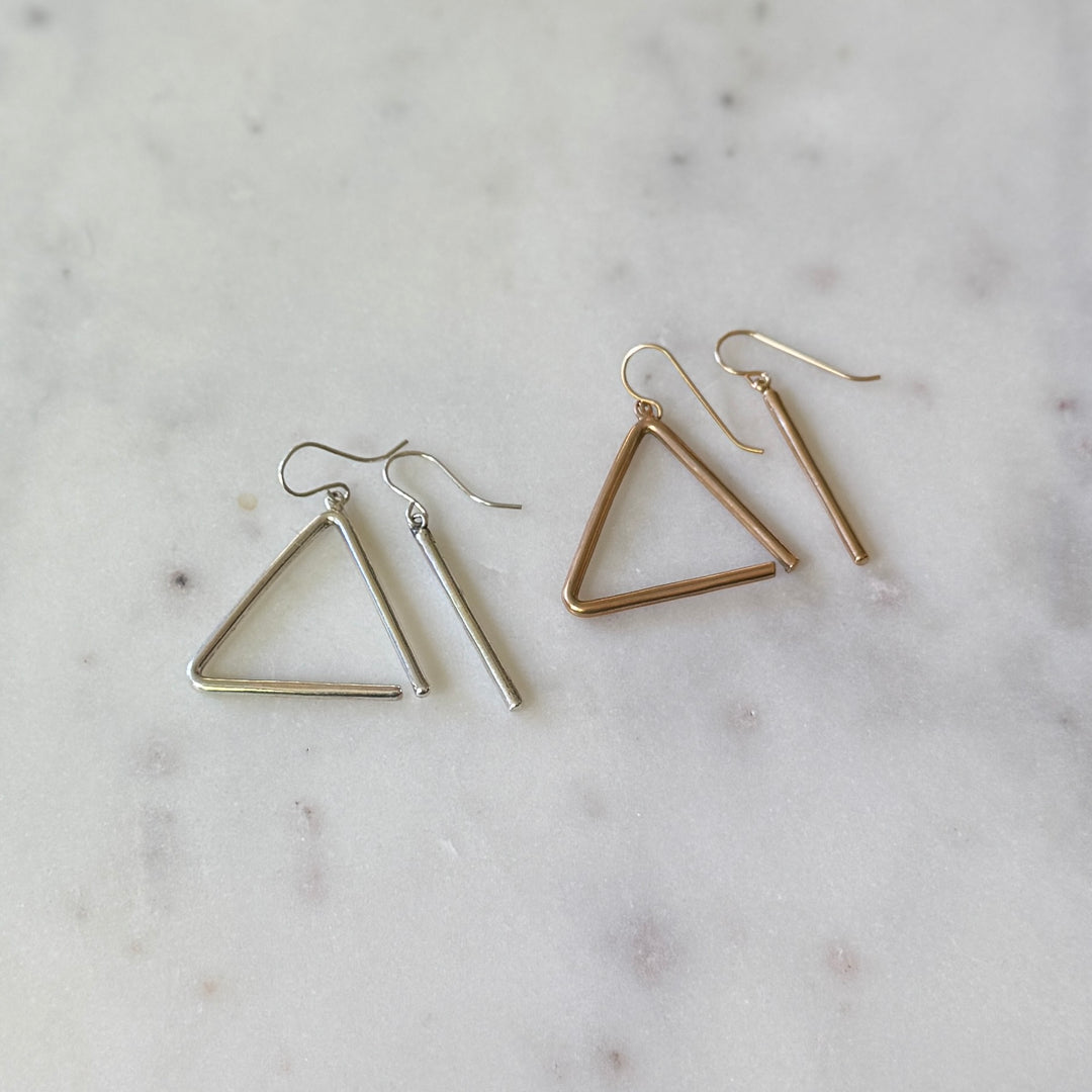 Silver and Bronze Triangle Earrings from MIMOSA Handcrafted