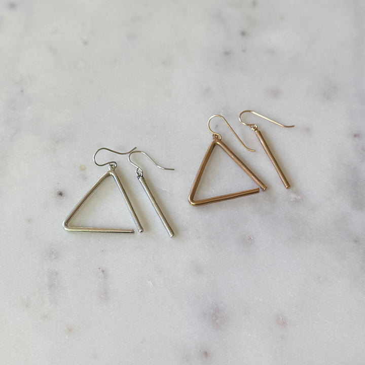 Silver and Bronze Triangle Earrings from MIMOSA Handcrafted