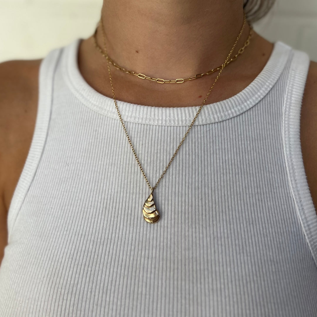 Woman Wearing Handcrafted Oyster Pendant Necklace