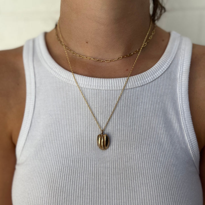 Woman Wearing Handcrafted Pecan Pendant Necklace