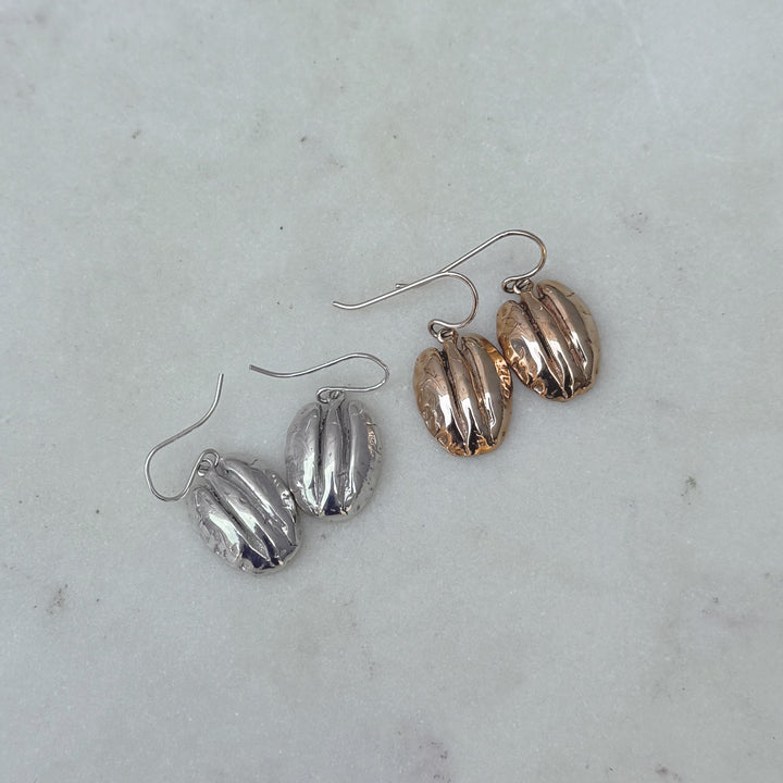 MIMOSA Handcrafted Pecan Earrings in Sterling Silver and Bronze