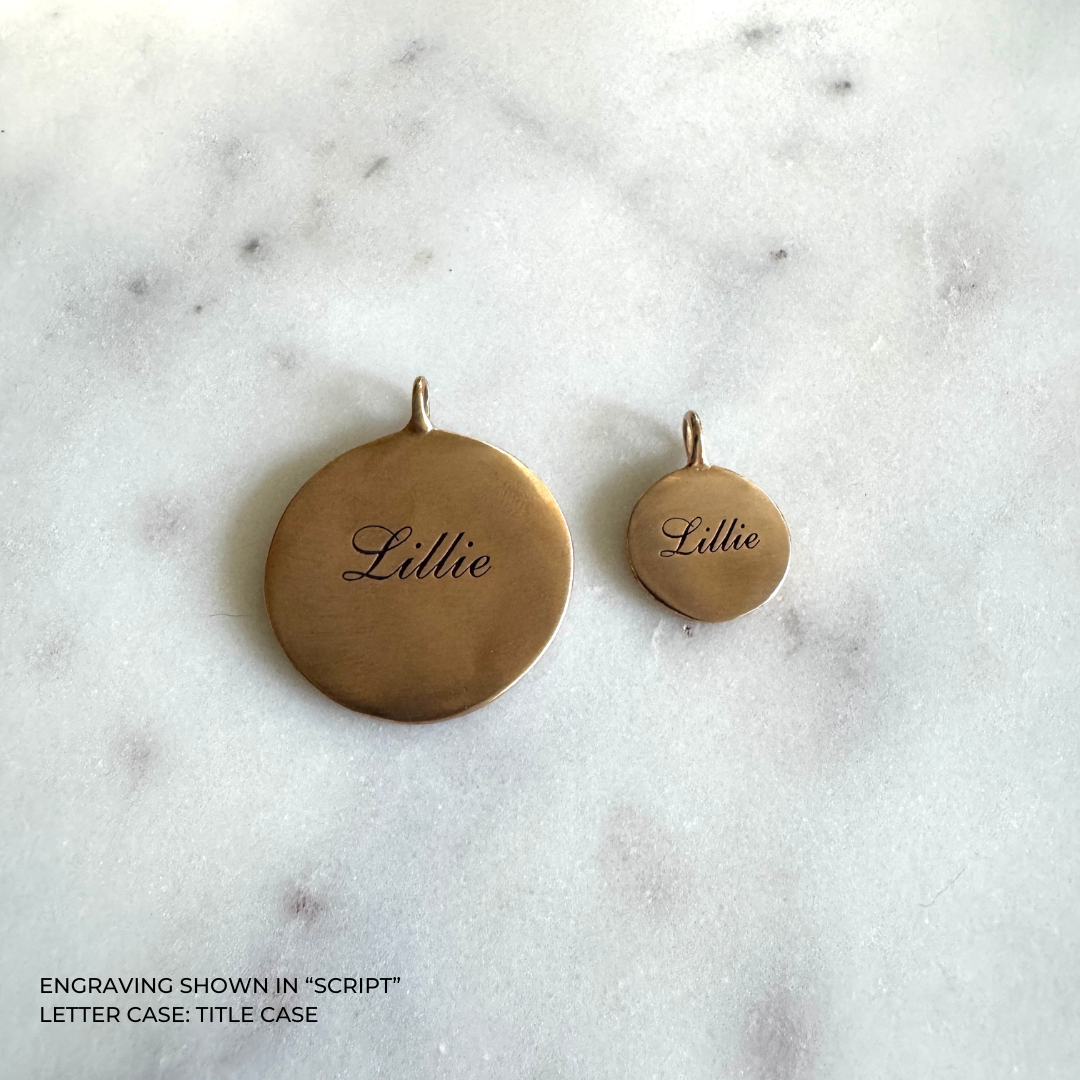 Large and small round bronze pendants engraved with the name &