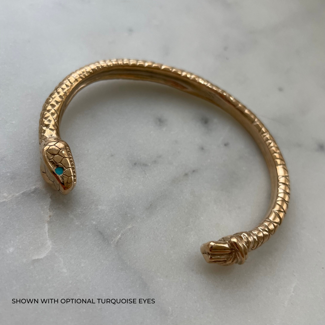 Bronze Snake-Rope Cuff with Turquoise Eyes