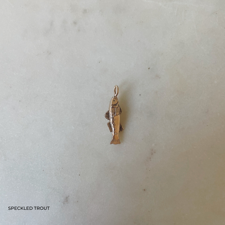 Speckled Trout Fish Pendant in 14K Yellow Gold 
