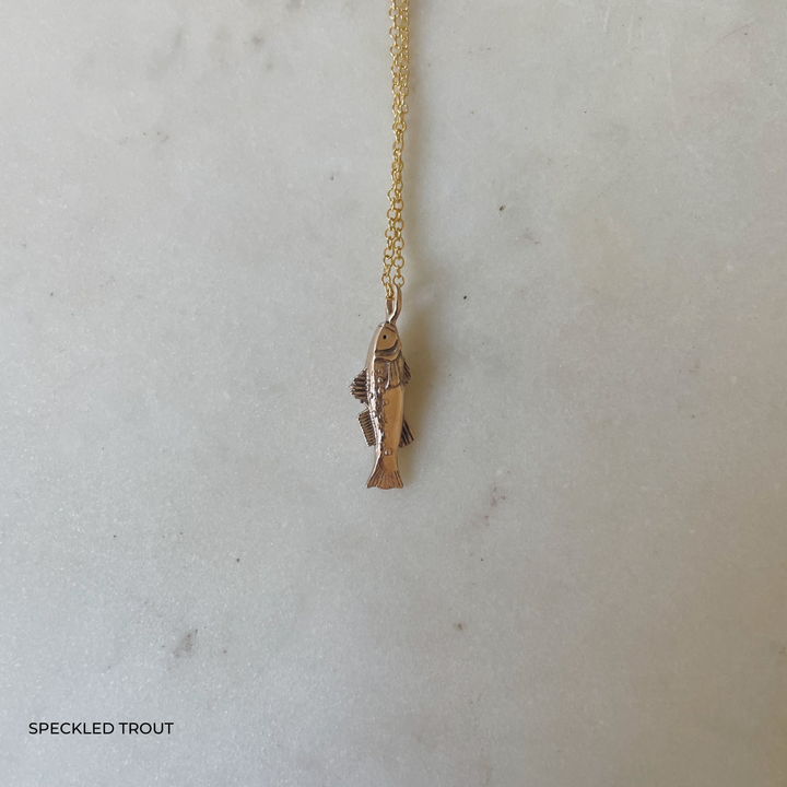 Speckled Trout Fish Pendant in 14K Yellow Gold 