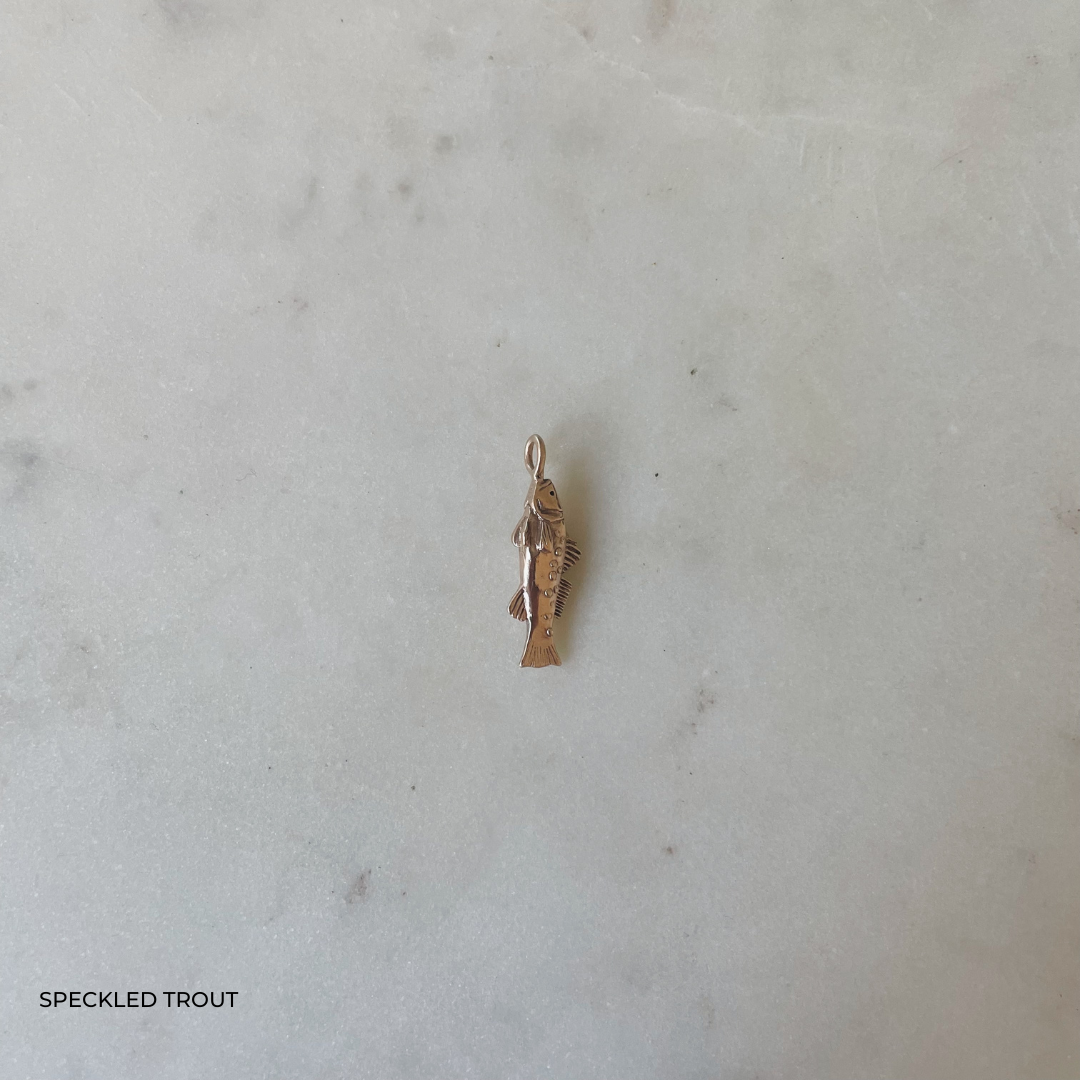 Speckled Trout Fish Pendant in 14K Yellow Gold 