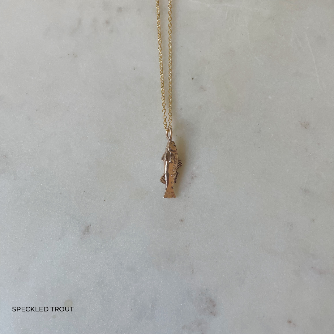 Speckled Trout Fish Pendant in 14K Yellow Gold 