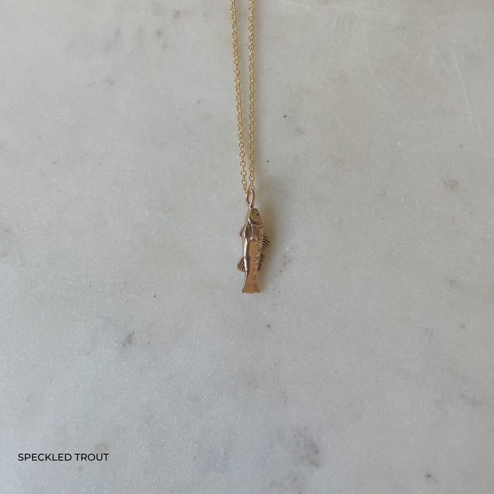 Speckled Trout Fish Pendant in 14K Yellow Gold 