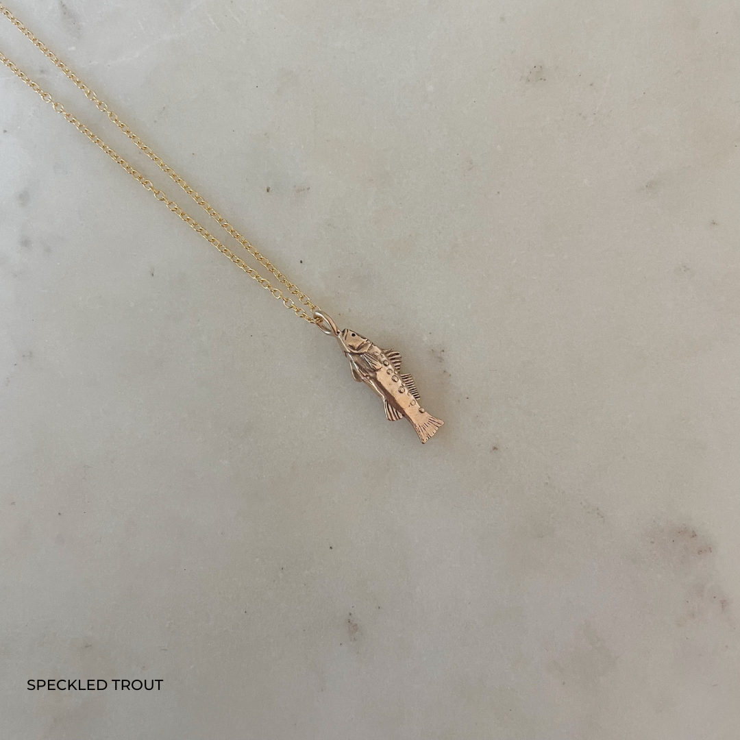 Speckled Trout Fish Pendant in 14K Yellow Gold 