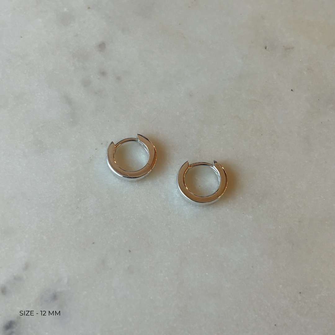 12 millimeter sterling silver huggie hoops from MIMOSA Handcrafted
