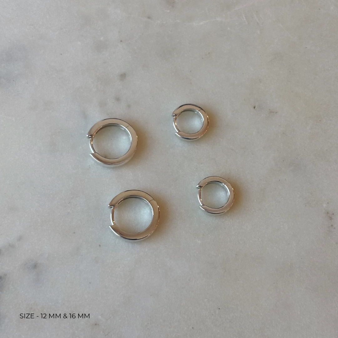 Sterling silver huggie hoops from MIMOSA Handcrafted