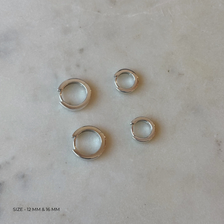 Sterling silver huggie hoops from MIMOSA Handcrafted