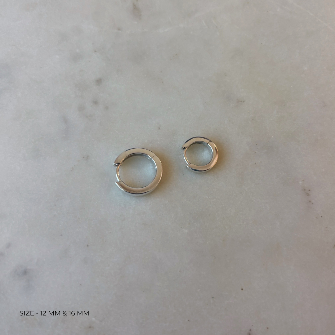 Sterling silver huggie hoops from MIMOSA Handcrafted