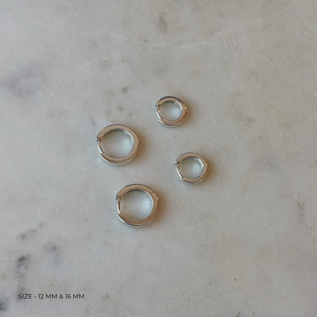 Sterling silver huggie hoops from MIMOSA Handcrafted