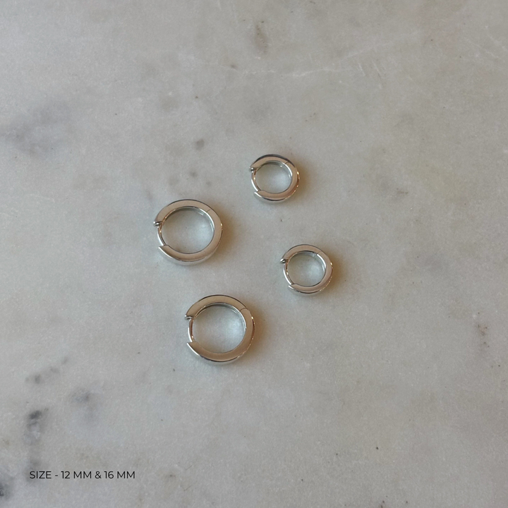 Sterling silver huggie hoops from MIMOSA Handcrafted