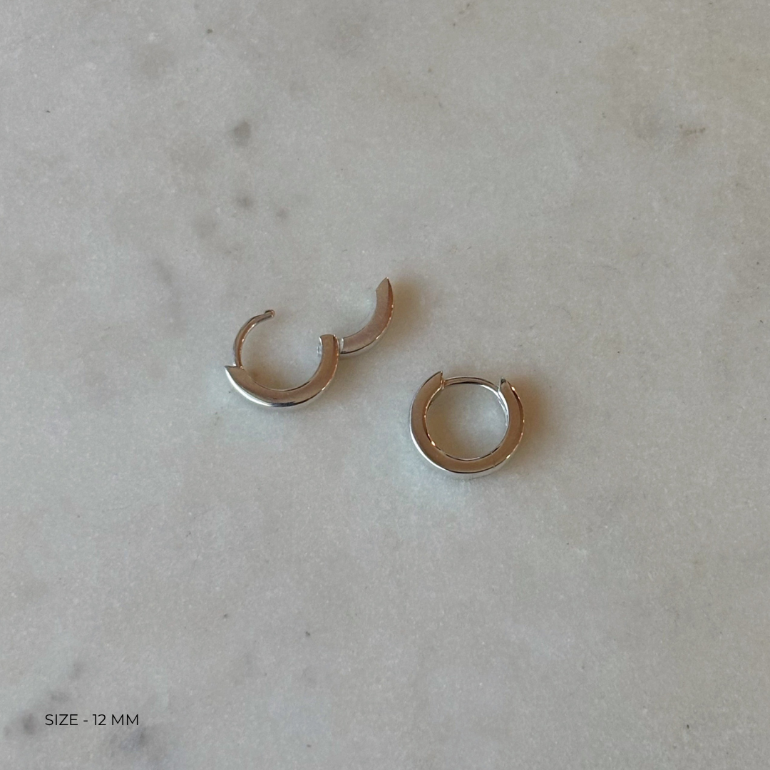 12 millimeter sterling silver huggie hoops from MIMOSA Handcrafted
