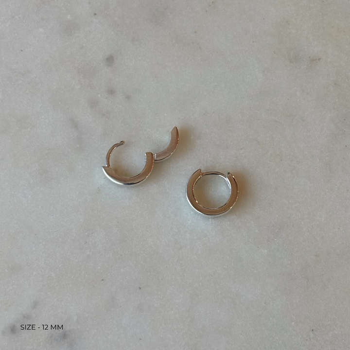 12 millimeter sterling silver huggie hoops from MIMOSA Handcrafted
