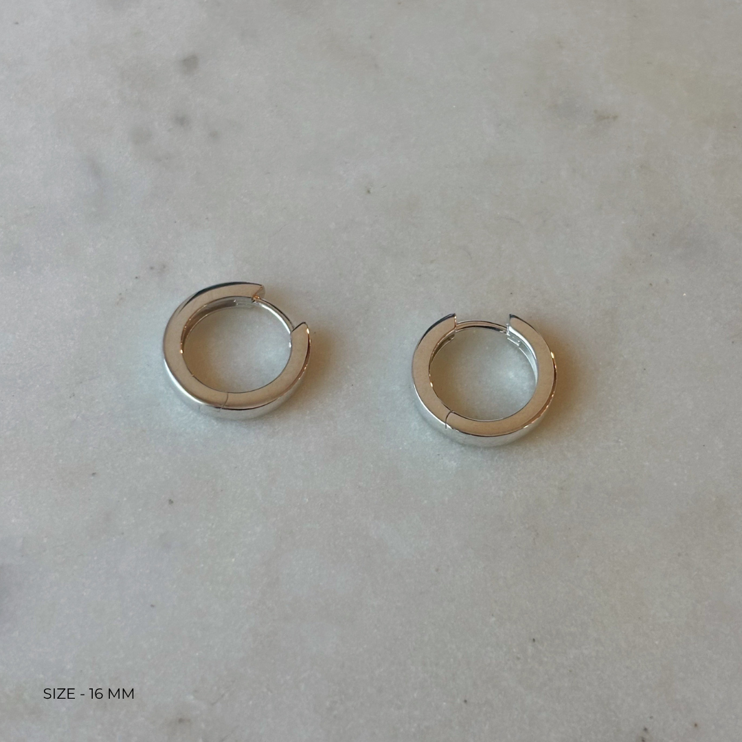 16 millimeter sterling silver huggie hoops from MIMOSA Handcrafted
