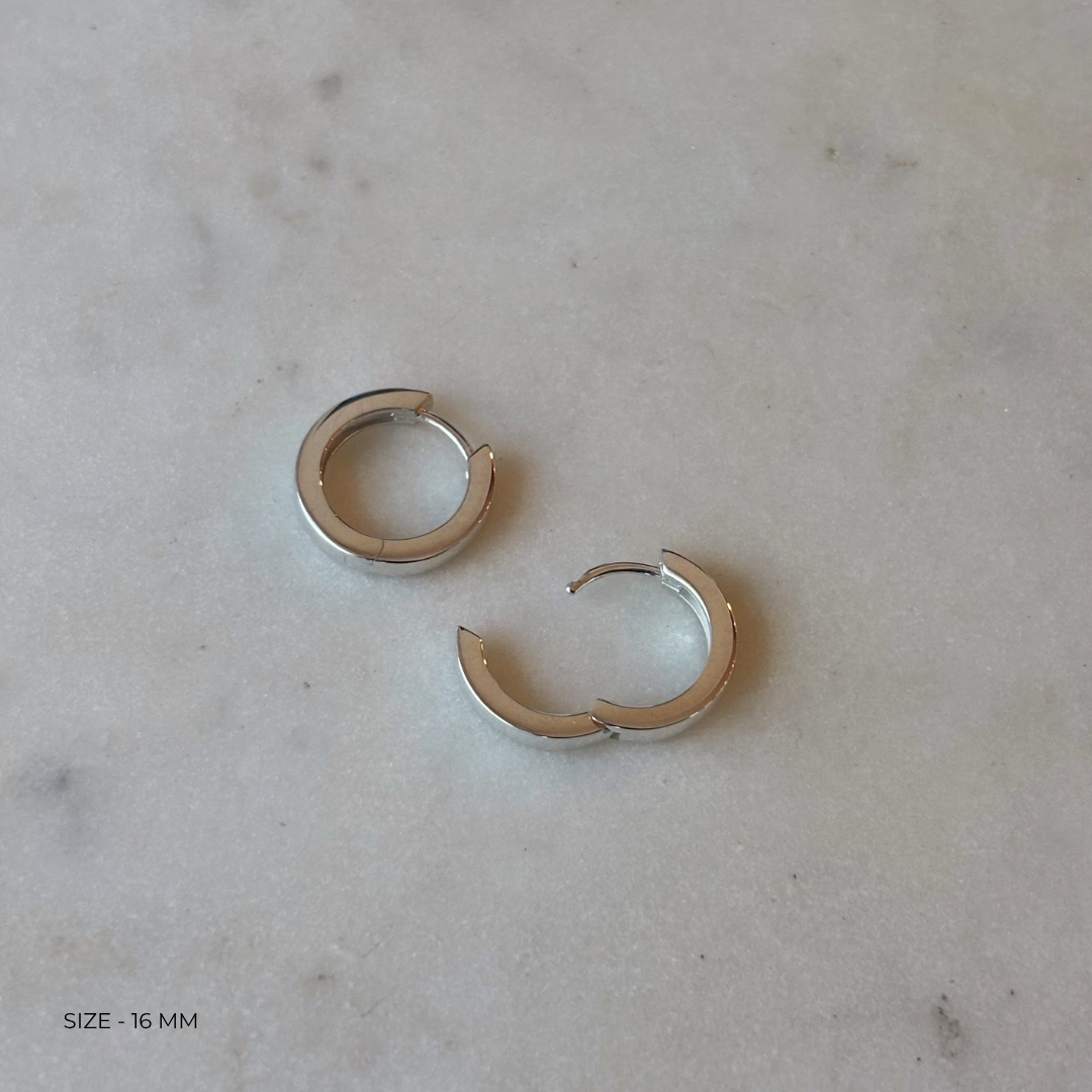 16 millimeter sterling silver huggie hoops from MIMOSA Handcrafted