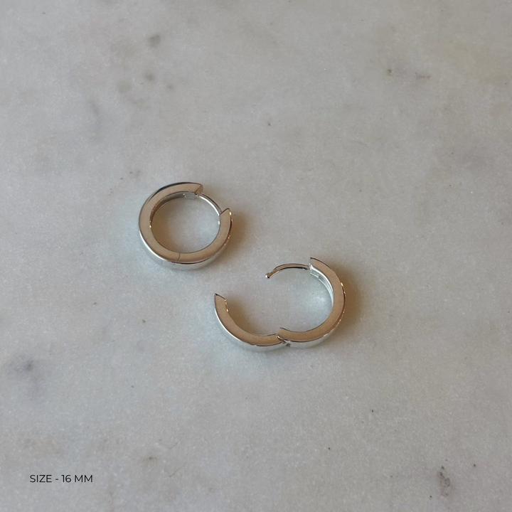 16 millimeter sterling silver huggie hoops from MIMOSA Handcrafted