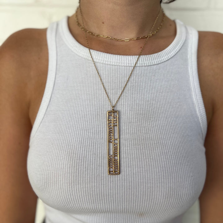 Woman Wearing Handcrafted Anam Cara Best Friend Pendant Necklace