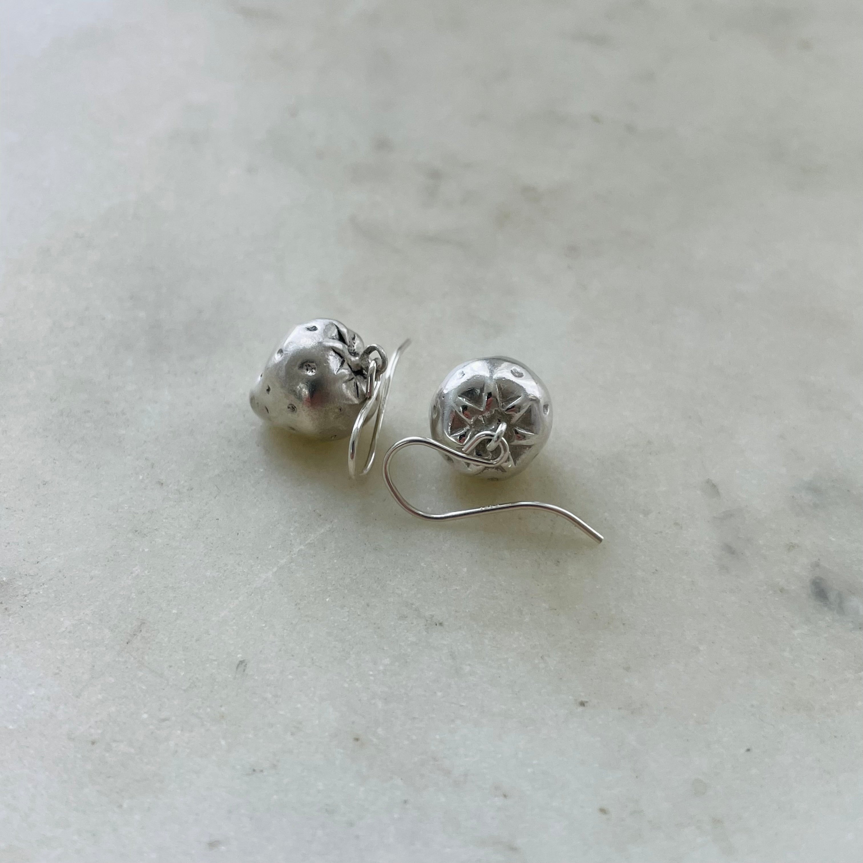 Strawberry popular cake earrings - silver