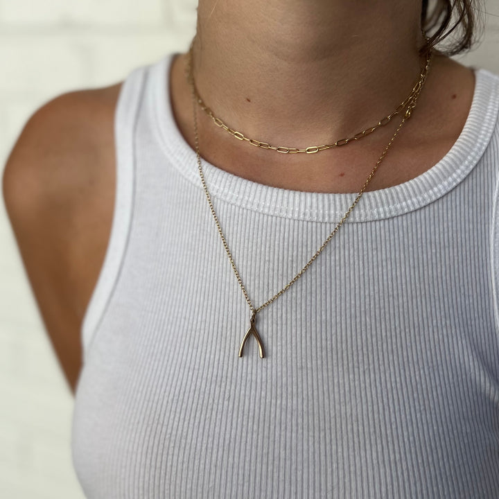 Woman Wearing Handmade Wishbone Pendant Necklace