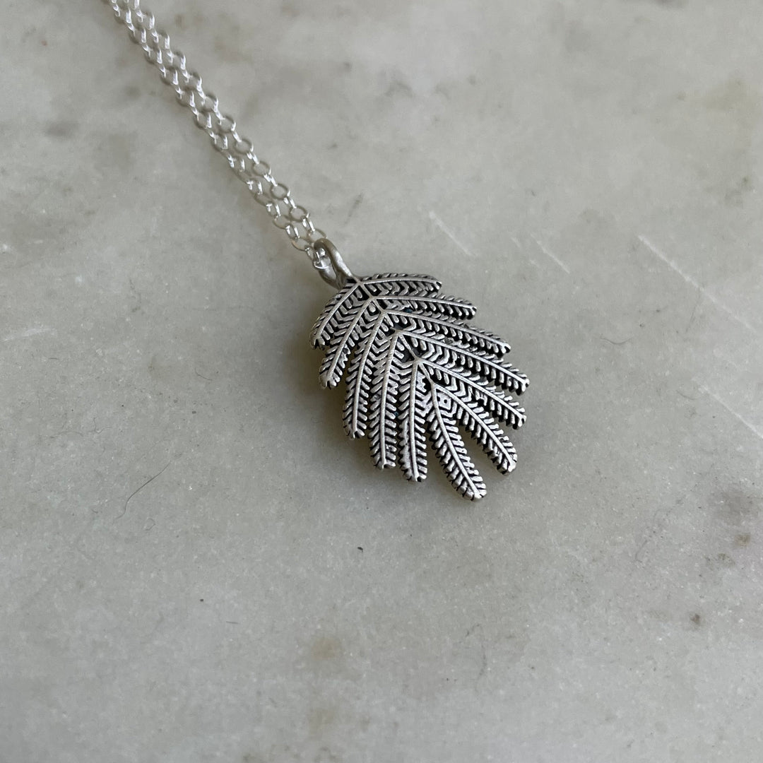 Handmade Silver Small Mimosa Leaf Pendant Necklace