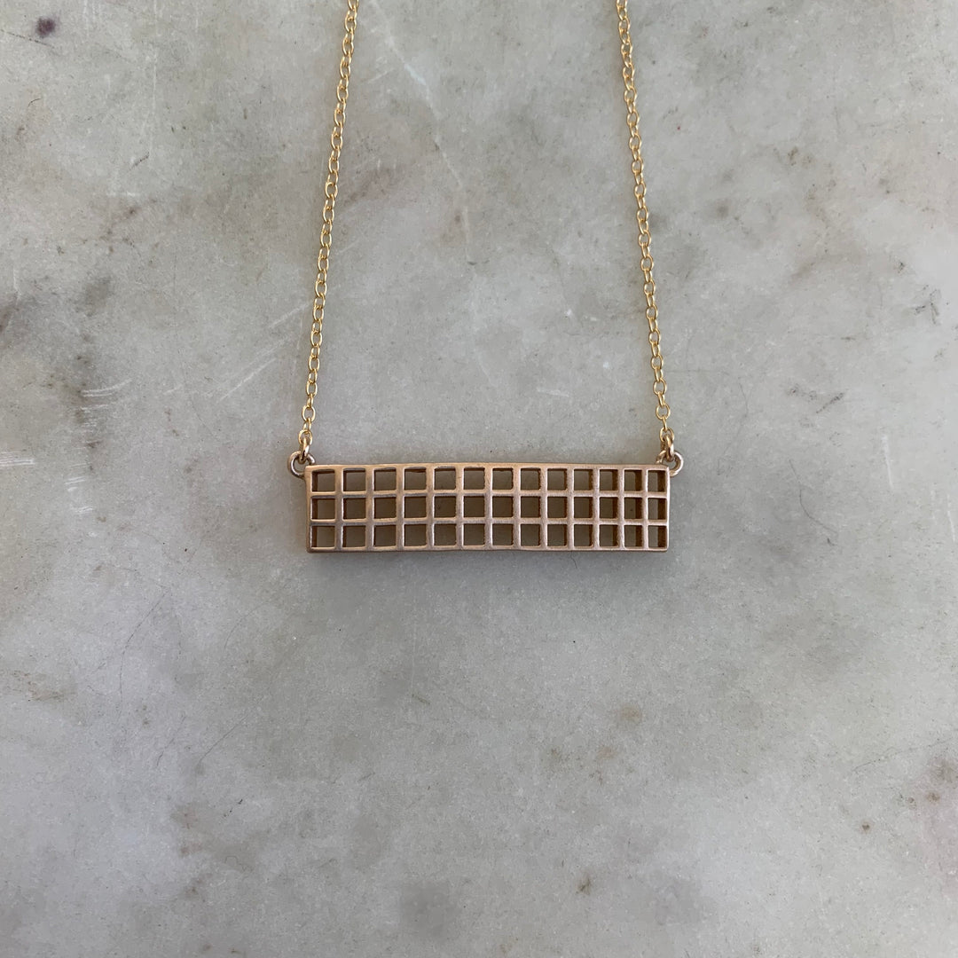 Handmade Bronze Grid Bar Necklace