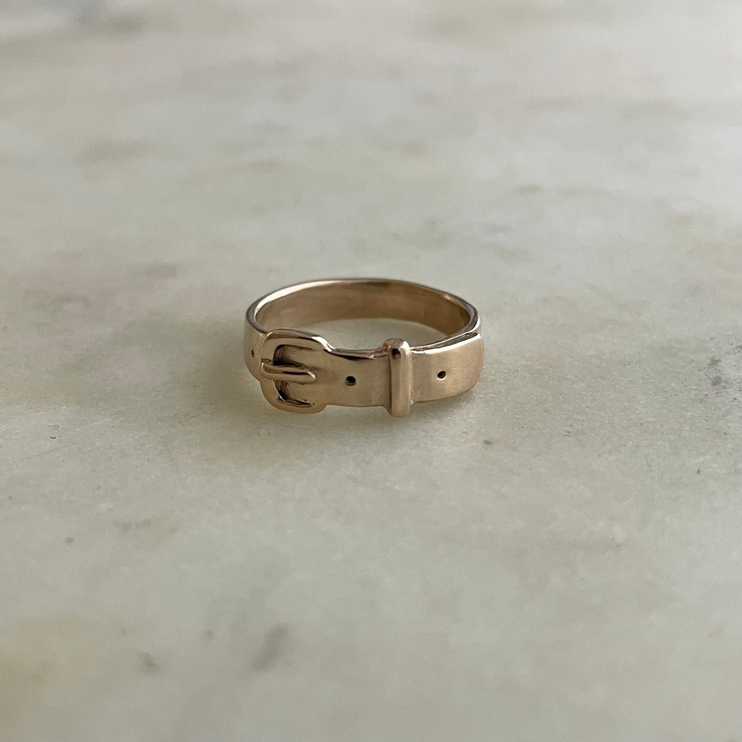 Handcrafted 14K Solid Yellow Gold Belt Ring 