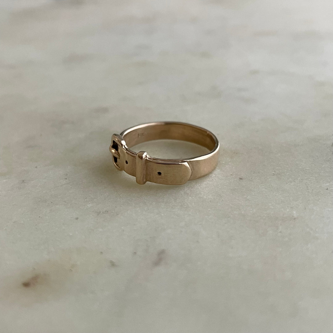 Handcrafted 14K Solid Yellow Gold Belt Ring 