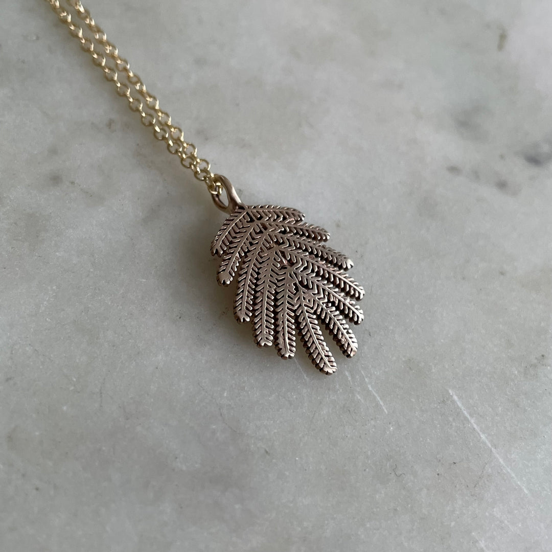 Handmade Bronze Small Mimosa Leaf Pendant Necklace