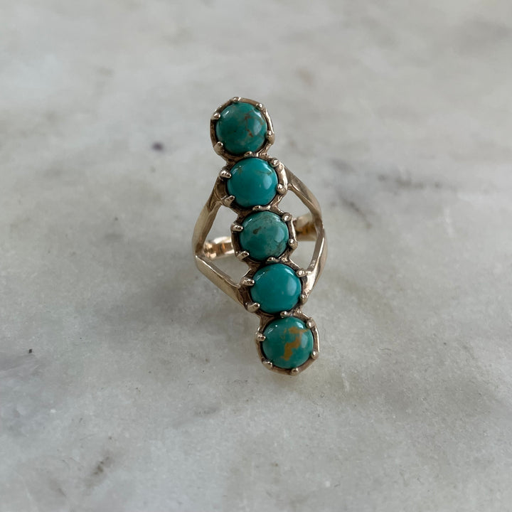 14K GOLD ROW RING — TURQUOISE