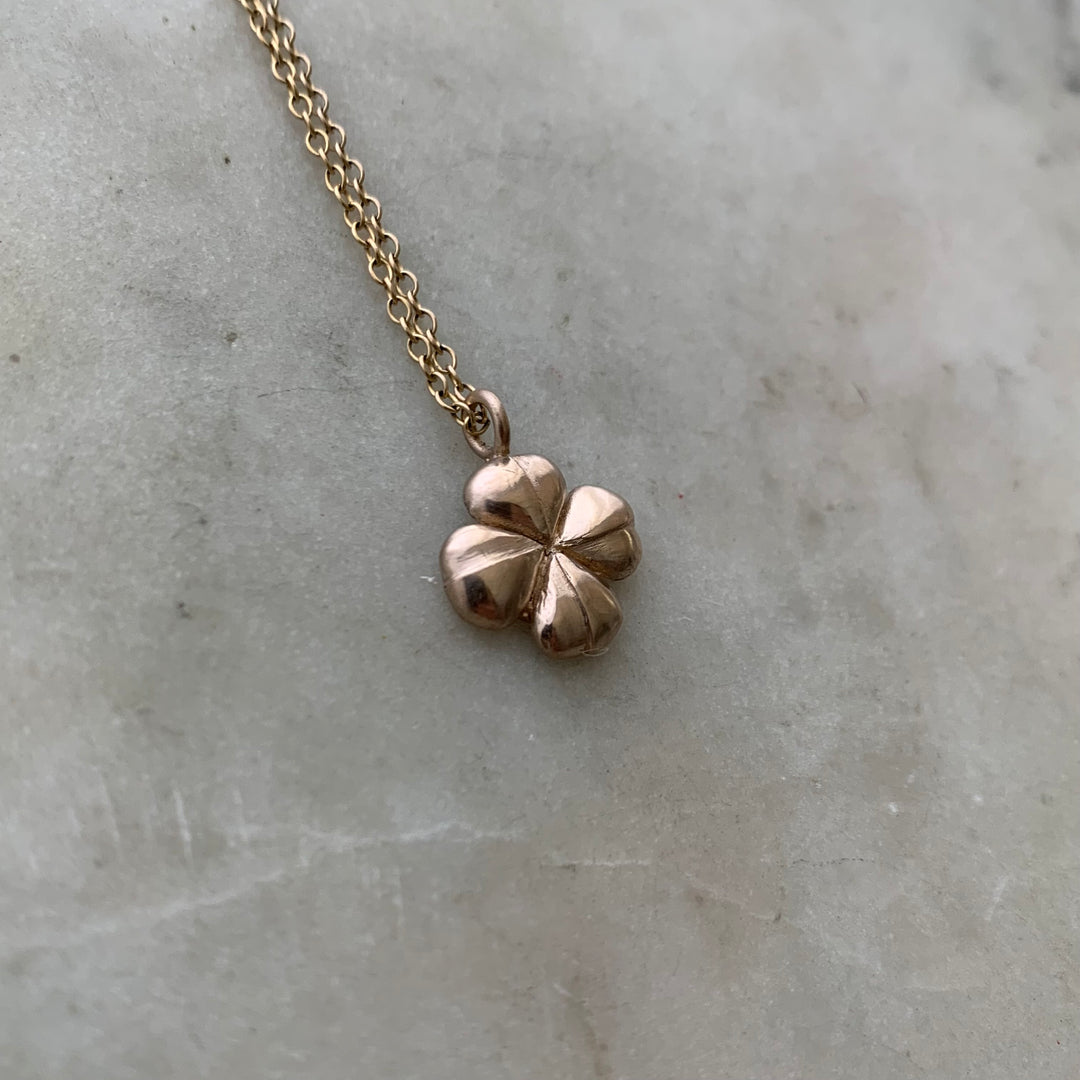 Sterling silver or bronze Four leaf clover charm necklace, Personalize –  Beach Cove Jewelry