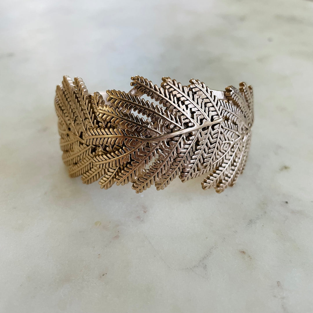 Handmade Bronze Mimosa Leaf Cuff Bracelet