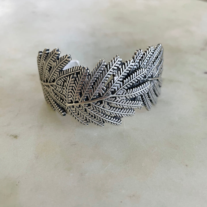 Handmade Silver Mimosa Leaf Cuff Bracelet
