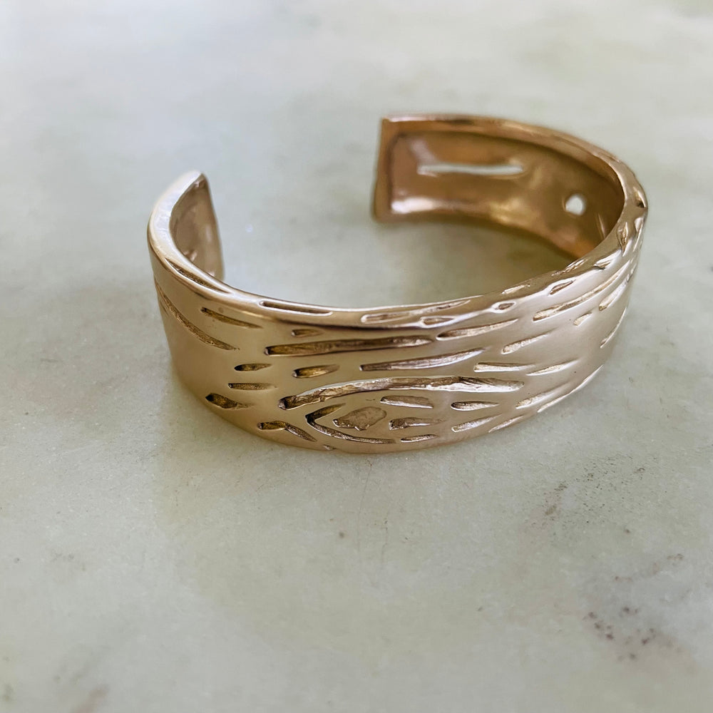 Handmade Bronze Pecky Cypress Cuff Bracelet