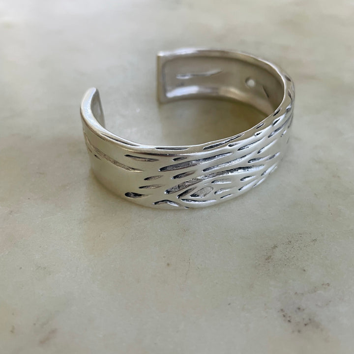 Handmade Silver Pecky Cypress Cuff Bracelet