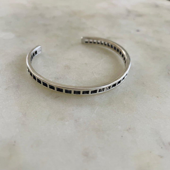 Handmade Silver Single Row Grid Cuff Bracelet